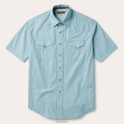 mehed hõbedase teemandiga puhas mustriga lühikeste varrukatega läänesärk Stetson sinine kehakate ZNRBV304